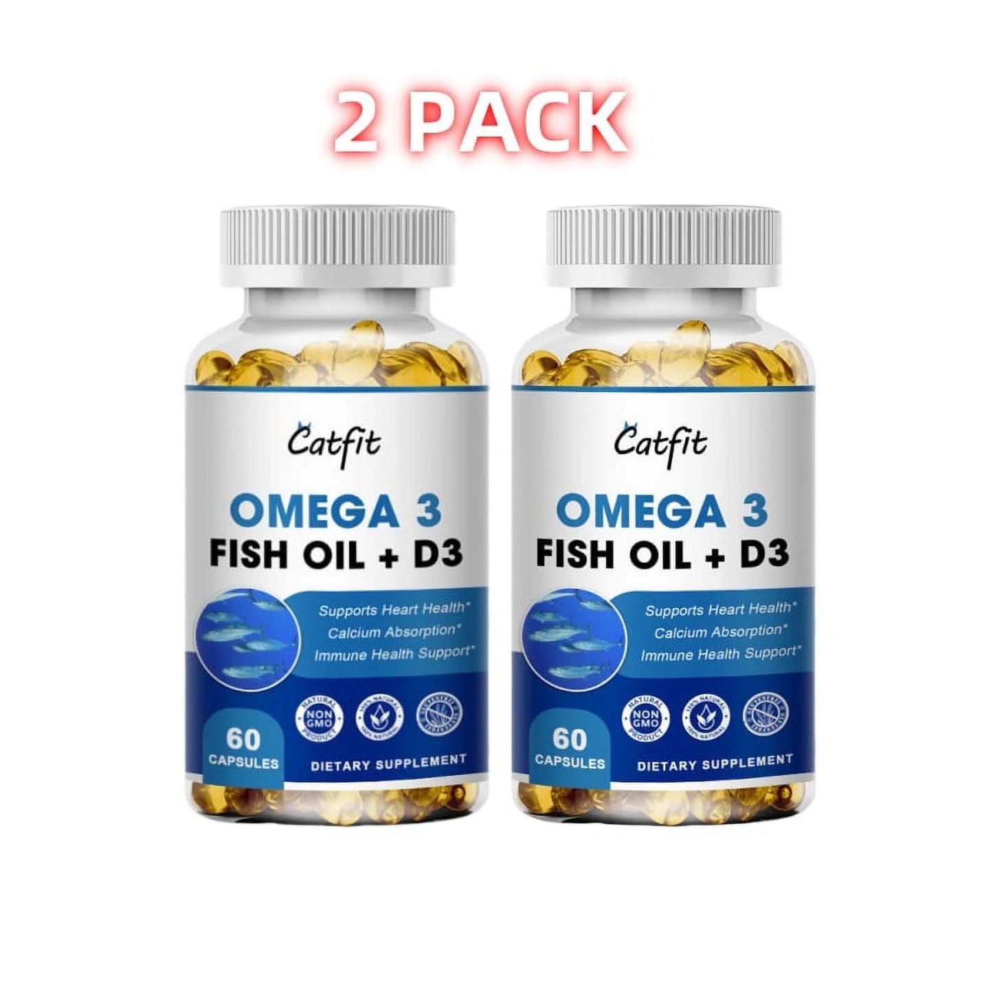 (2 PACK) Omega 3 Fish Oil Supplement | Rich in EPA & DHA Omega-3 Bones and Joints Support | 120 Count