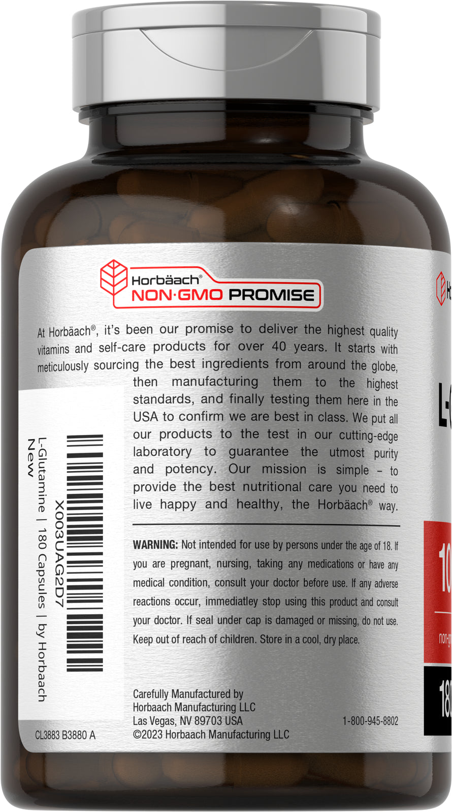 L Glutamine Capsules | 1000Mg | 180 Count | Non-Gmo, Gluten Free