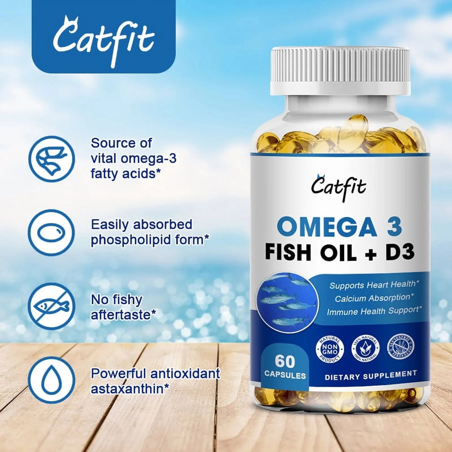 (2 PACK) Omega 3 Fish Oil Supplement | Rich in EPA & DHA Omega-3 Bones and Joints Support | 120 Count