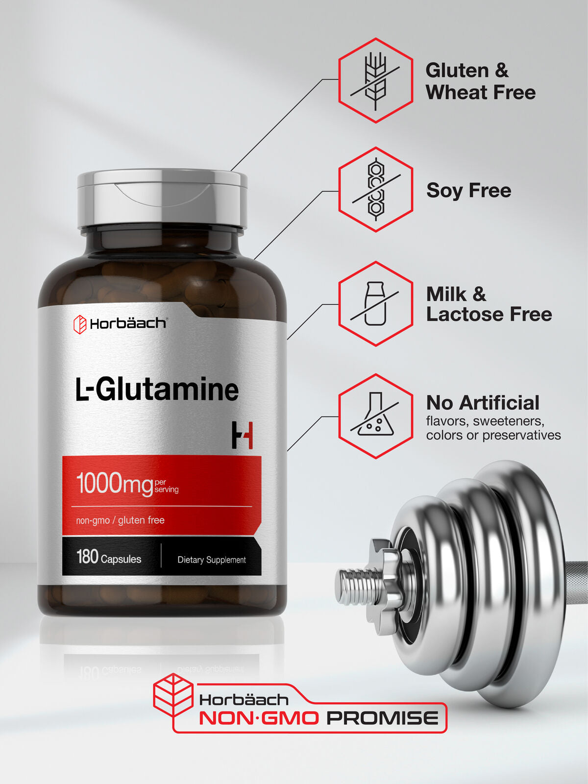 L Glutamine Capsules | 1000Mg | 180 Count | Non-Gmo, Gluten Free