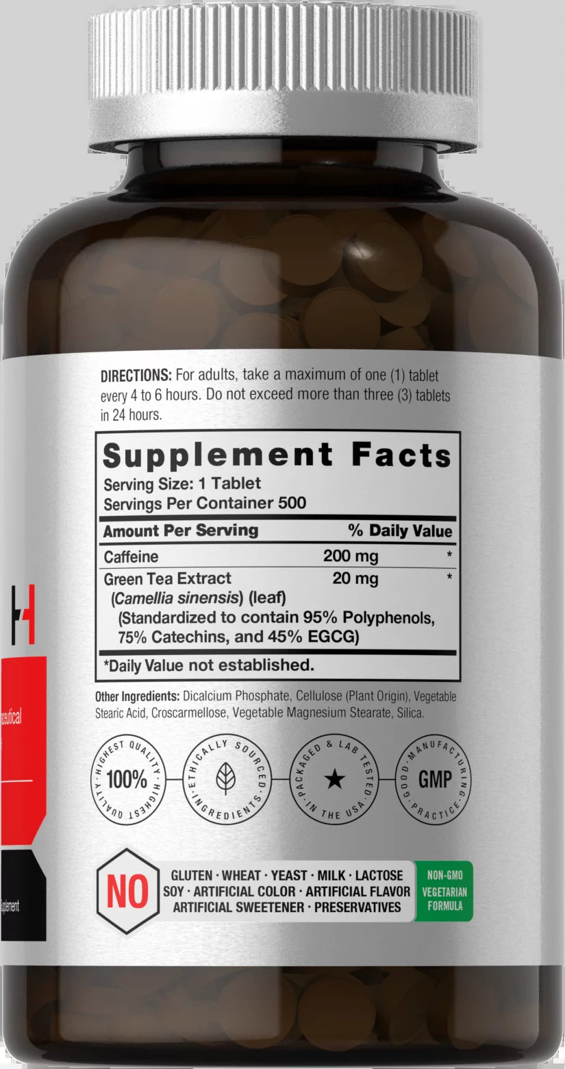 Caffeine Pills 220Mg with Green Tea | 500 Vegetarian Tablets