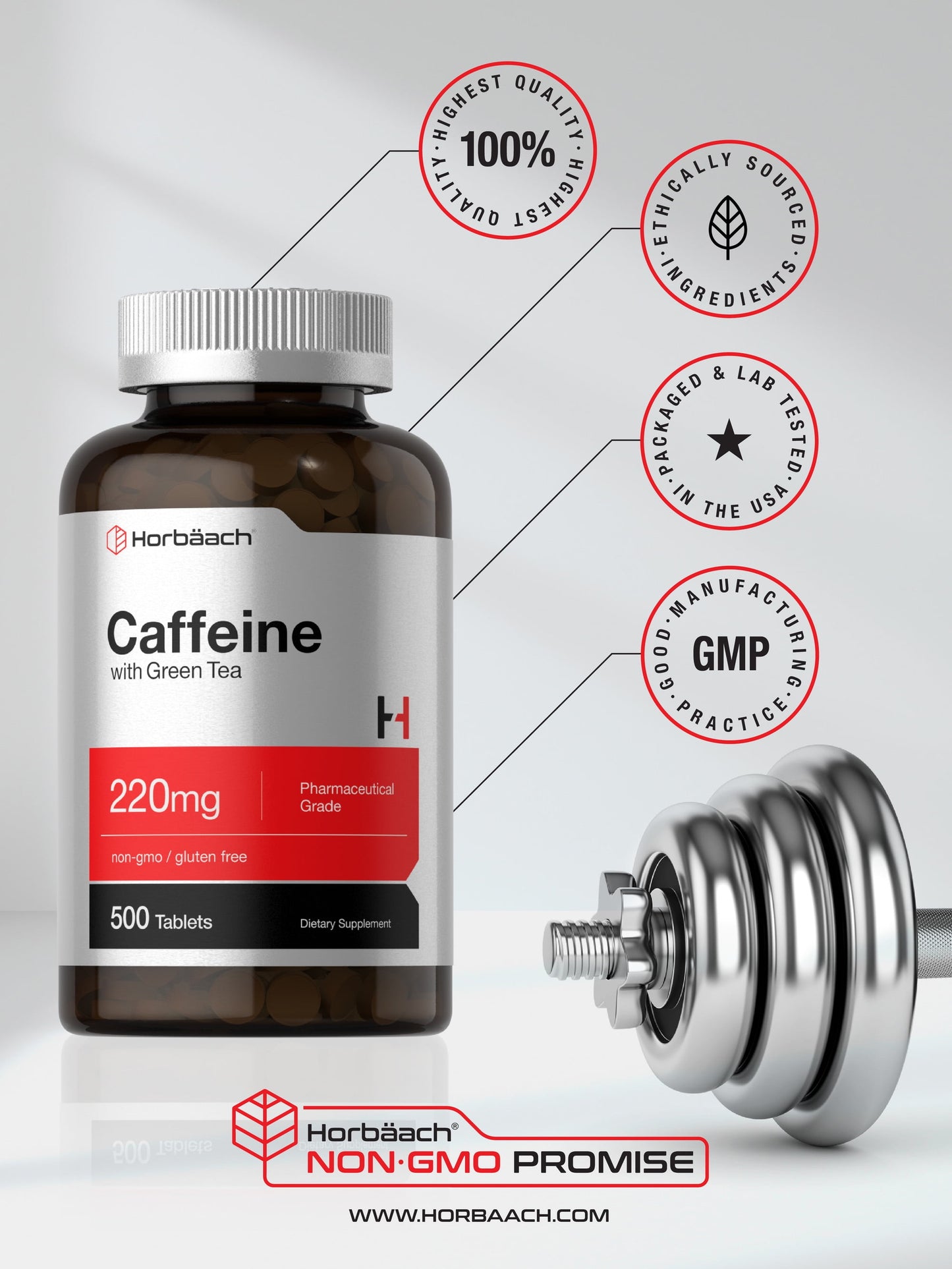 Caffeine Pills 220Mg with Green Tea | 500 Vegetarian Tablets