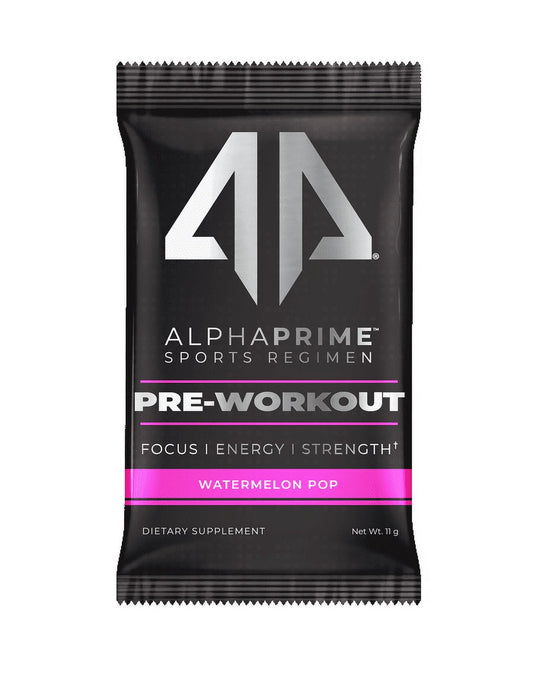Alpha Prime Supplements Sports Regimen Pre-Workout Powder Packets for Laser Focus and Energy, Watermelon Pop (20 Packets)