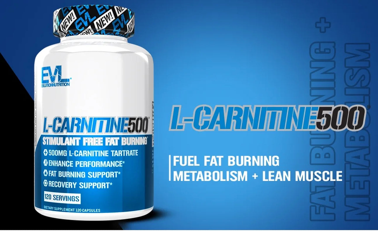 L-Carnitine 500Mg Capsules -  Stimulant Free L-Carnitine Fat Burner 120 Servings - Acetyl L-Carnitine Supplement