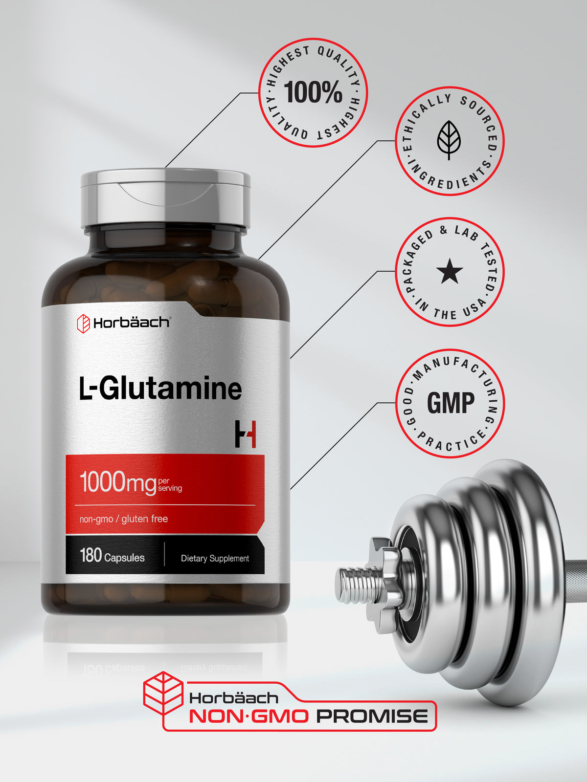 L Glutamine Capsules | 1000Mg | 180 Count | Non-Gmo, Gluten Free