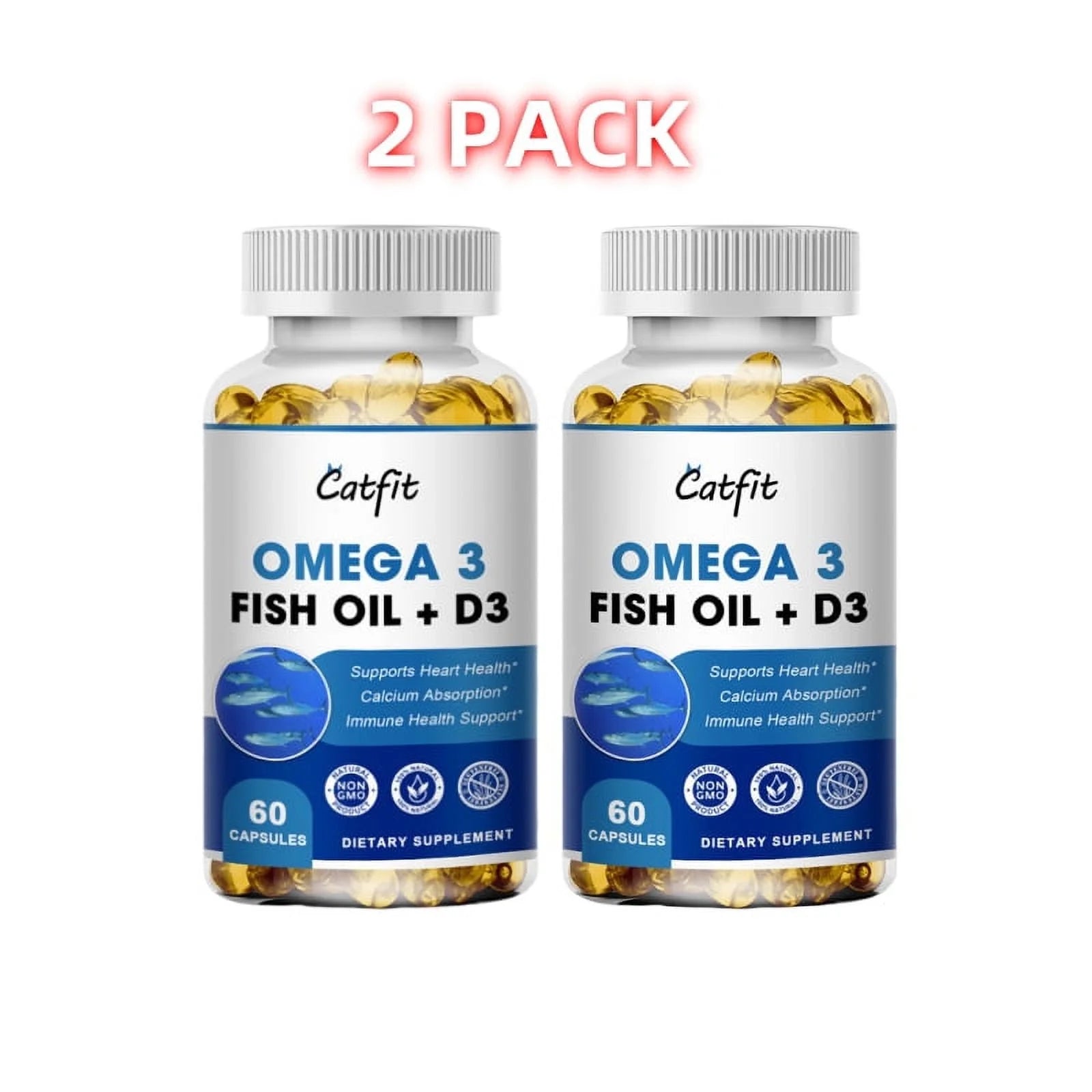 (2 PACK) Omega 3 Fish Oil Supplement | Rich in EPA & DHA Omega-3 Bones and Joints Support | 120 Count