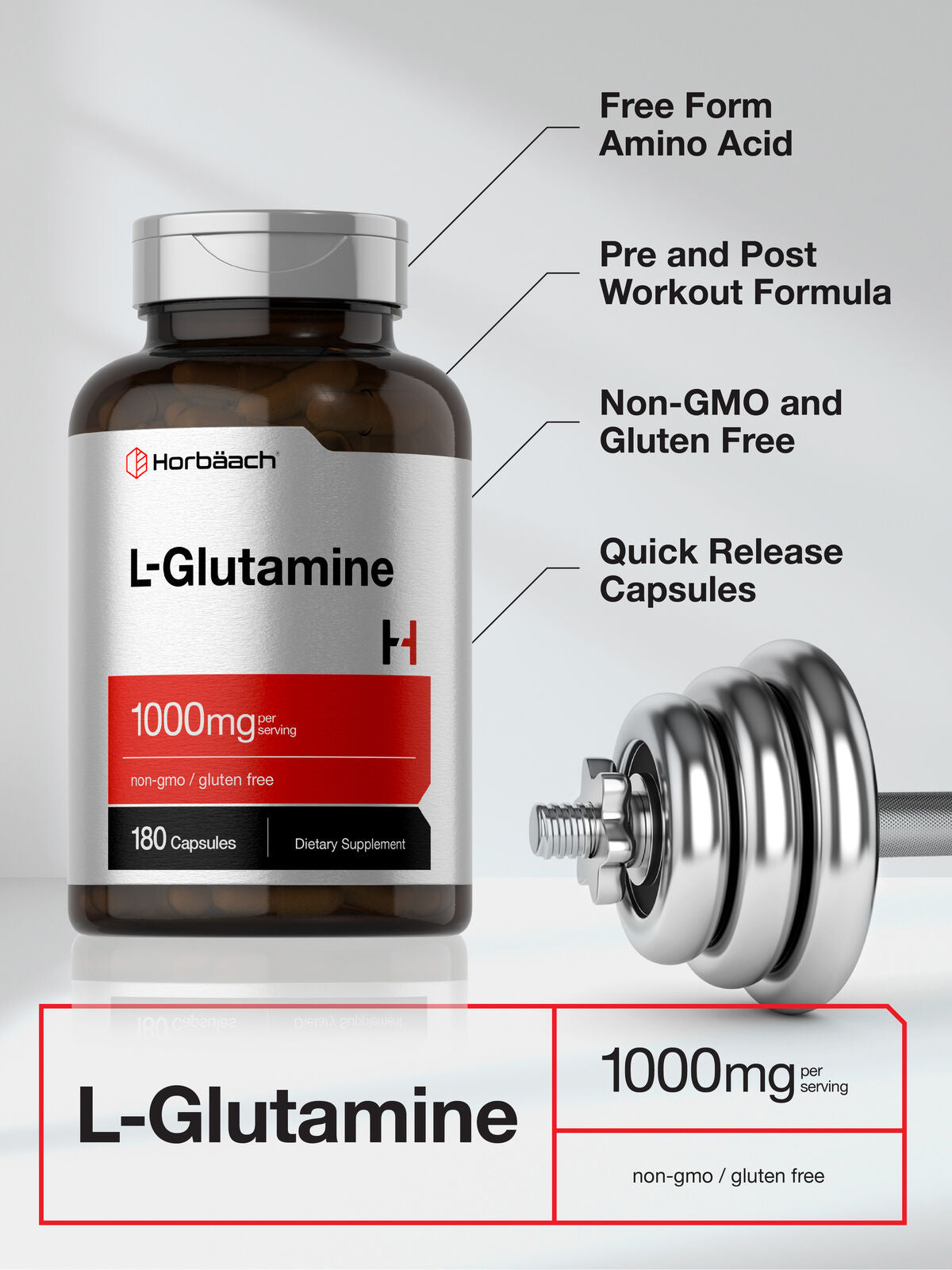 L Glutamine Capsules | 1000Mg | 180 Count | Non-Gmo, Gluten Free