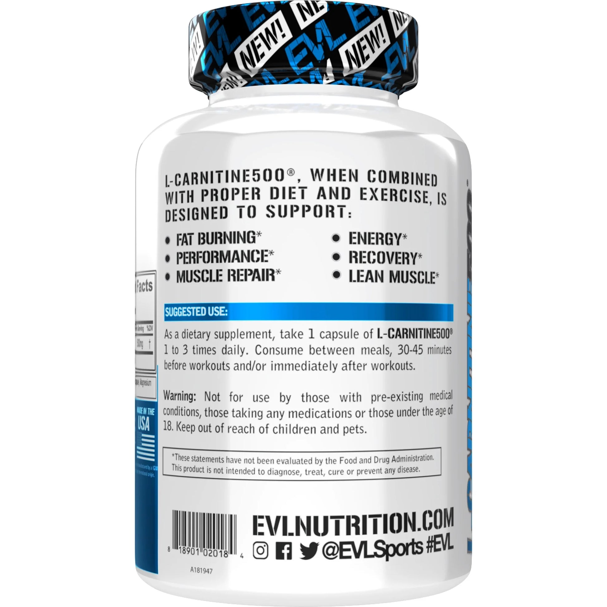 L-Carnitine 500Mg Capsules -  Stimulant Free L-Carnitine Fat Burner 120 Servings - Acetyl L-Carnitine Supplement