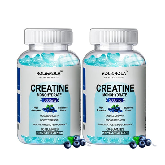 High Strength Creatine Monohydrate Gummies, Blueberry Flavored Creatine Gummies Monohydrate - 60 Gummies X 2 Bottles