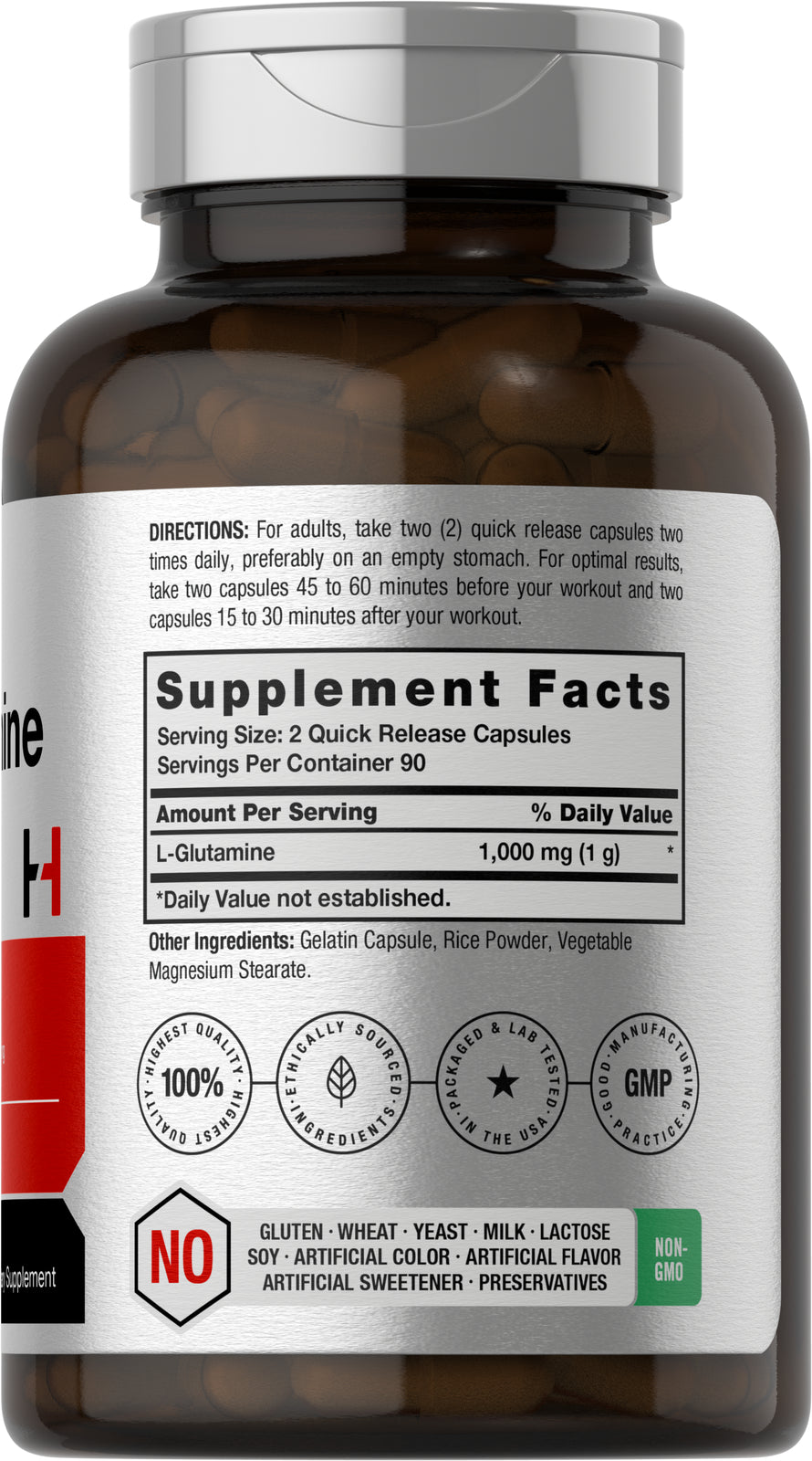 L Glutamine Capsules | 1000Mg | 180 Count | Non-Gmo, Gluten Free